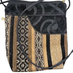 Danny K Women's Striped Shoulder Bag Black & Brown Adjustable Strap